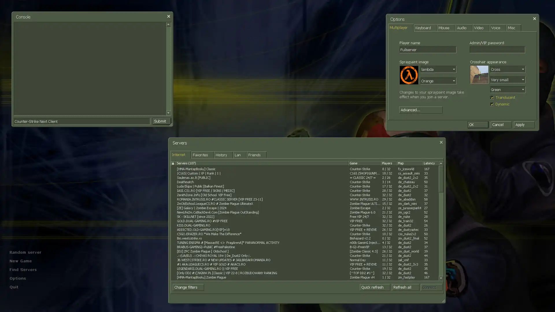 CS 1.6 Original — Server browser and settings