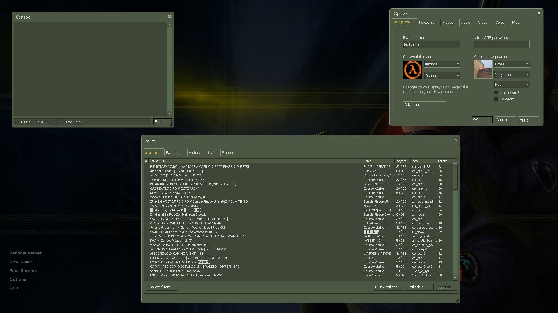 CS 1.6 HD Edition — Server browser and settings