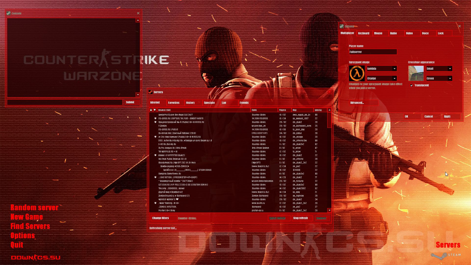 CS 1.6 Warzone Edition — Server browser and settings
